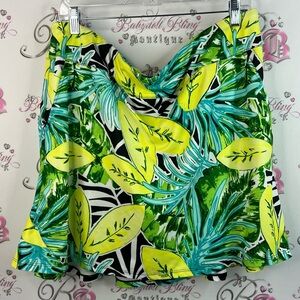 Coral Bay Golf skort shorts Skirt with Green and Yellow Print tropical leafs